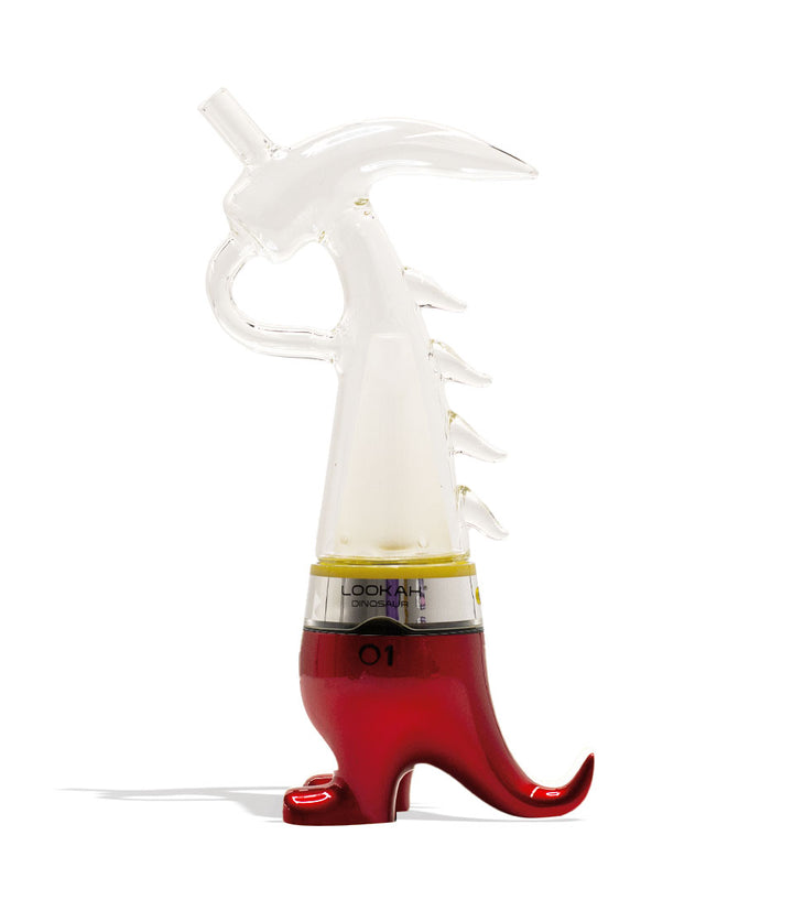 Red Lookah Dinosaur Electronic Dab Rig Front View on White Background
