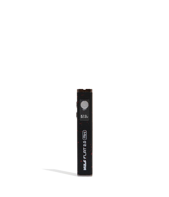 Black Red Spatter Wulf Mods Flat Mini 2.0 Variable Voltage Battery Front View on White Background