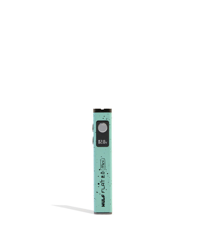 Teal Black Spatter Wulf Mods Flat Mini 2.0 Variable Voltage Battery Front View on White Background