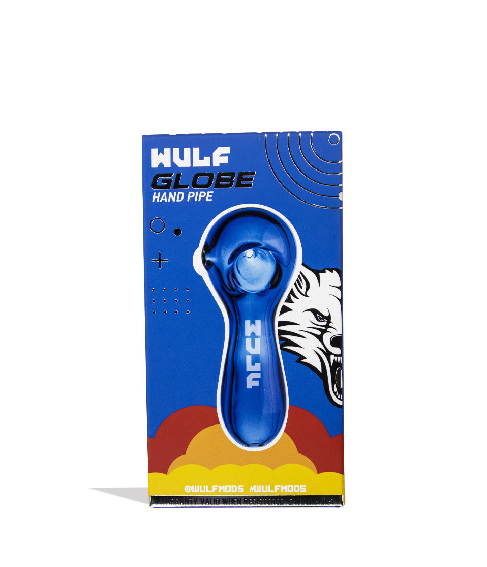 Blue Wulf Mods Globe Hand Pipe Packaging Front View on White Background
