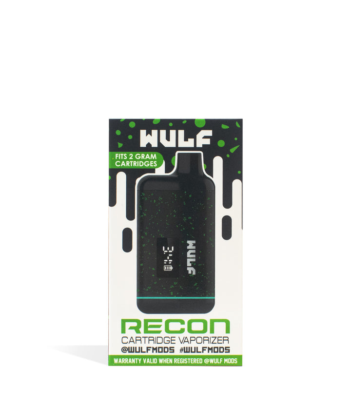 Black Green Spatter Wulf Mods Recon Cartridge Vaporizer single pack on white background