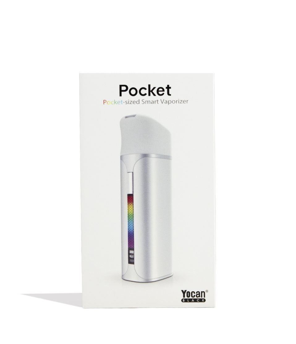 Silver Yocan Black Pocket Concentrate Vaporizer Packaging Front View on White Background