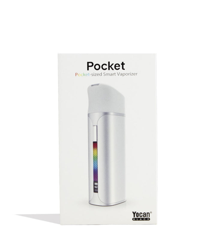 Silver Yocan Black Pocket Concentrate Vaporizer Packaging Front View on White Background