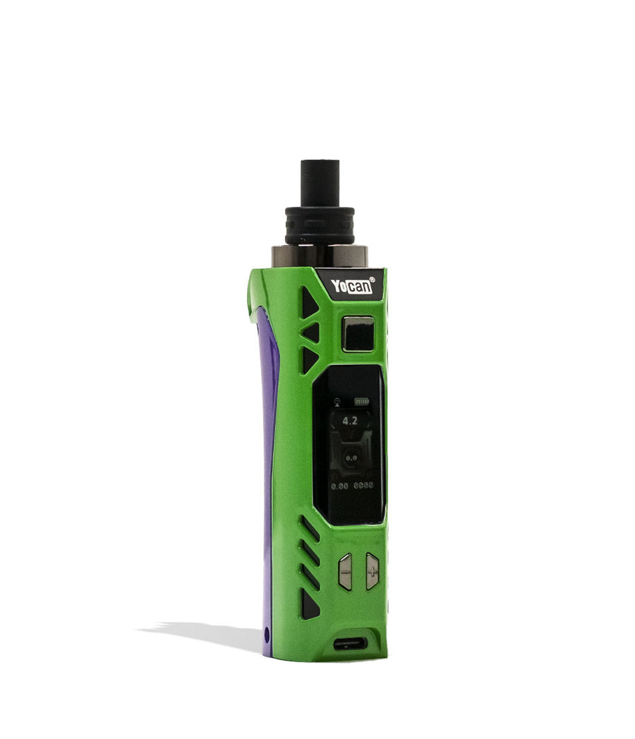 Purple Green Yocan Cylo Wax Vaporizer Angle View on White Background