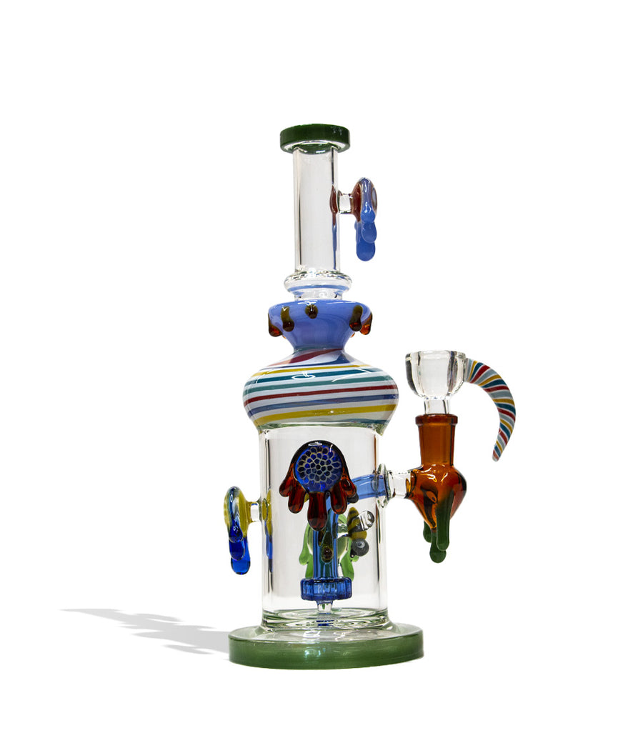 Green 10 Inch Dab Rig with Multi Designed Pearls Front View on White Background