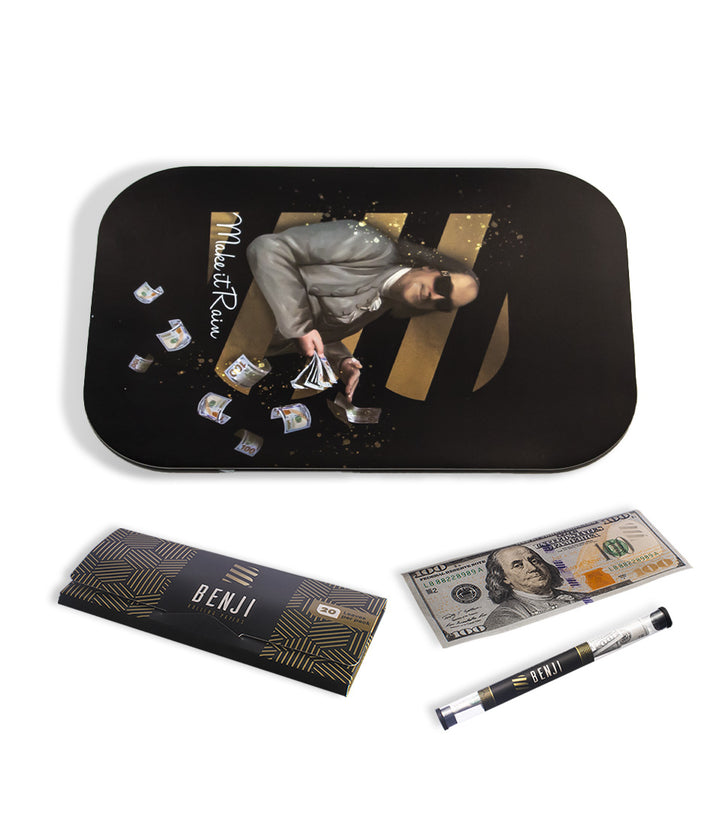 Make it Rain Benji OG Metal Rolling Tray with Magnetic Lid Kit on white background