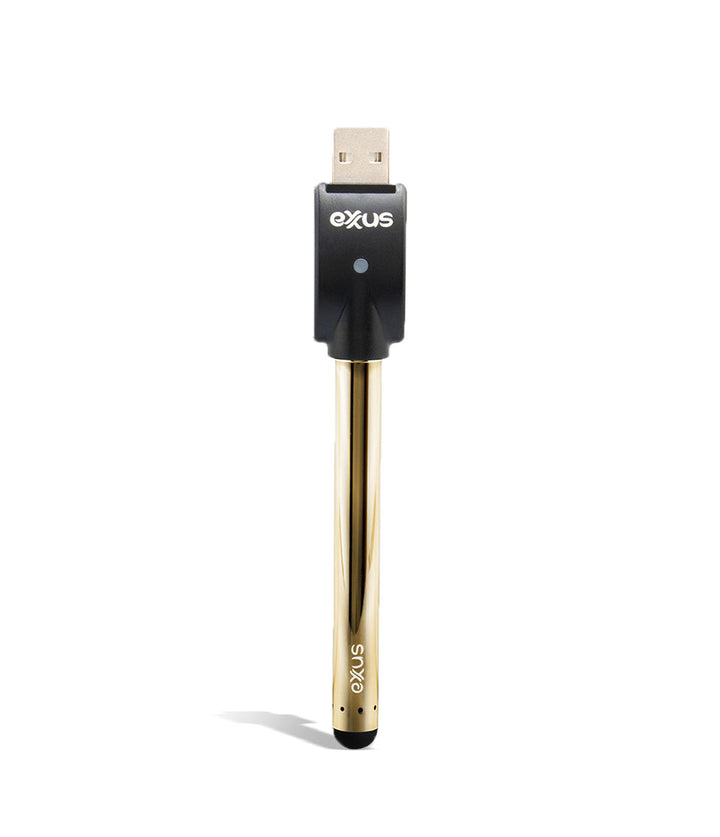 Gold w/charger Front view Wulf Mods Micro Plus Cartridge Vaporizer on white background