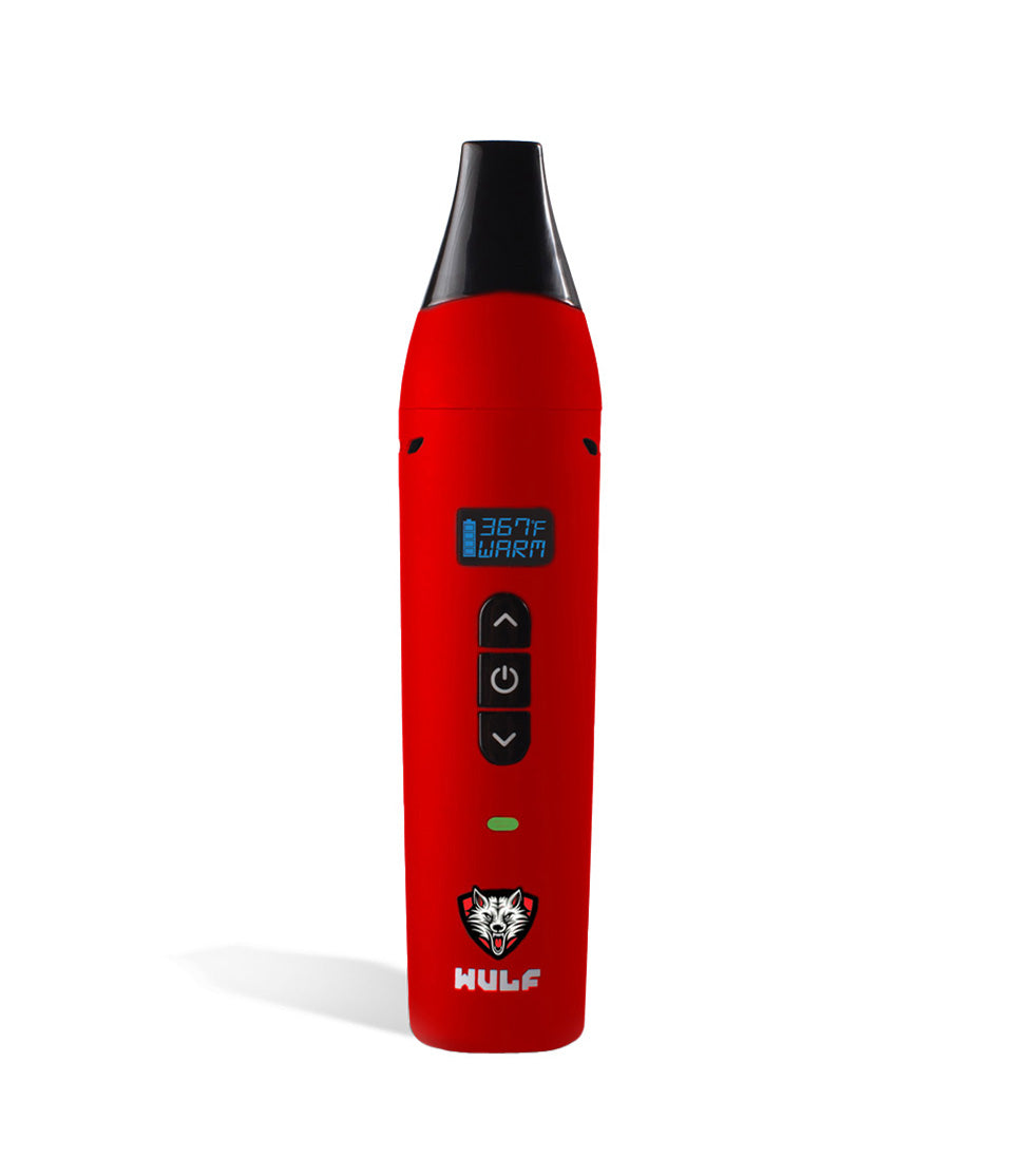 Red front view Wulf Mods LX Vaporizer on white studio background