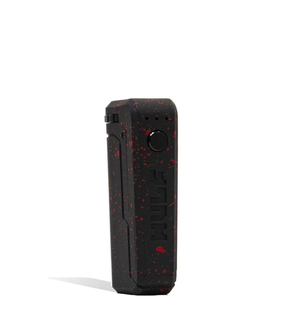 Black Red Spatter Right side view Wulf Mods UNI Adjustable Cartridge Vaporizer on white studio background